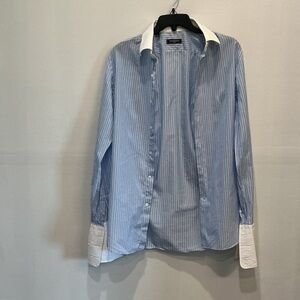 Saks Fifth Avenue Blue and White Striped Dress Shirt